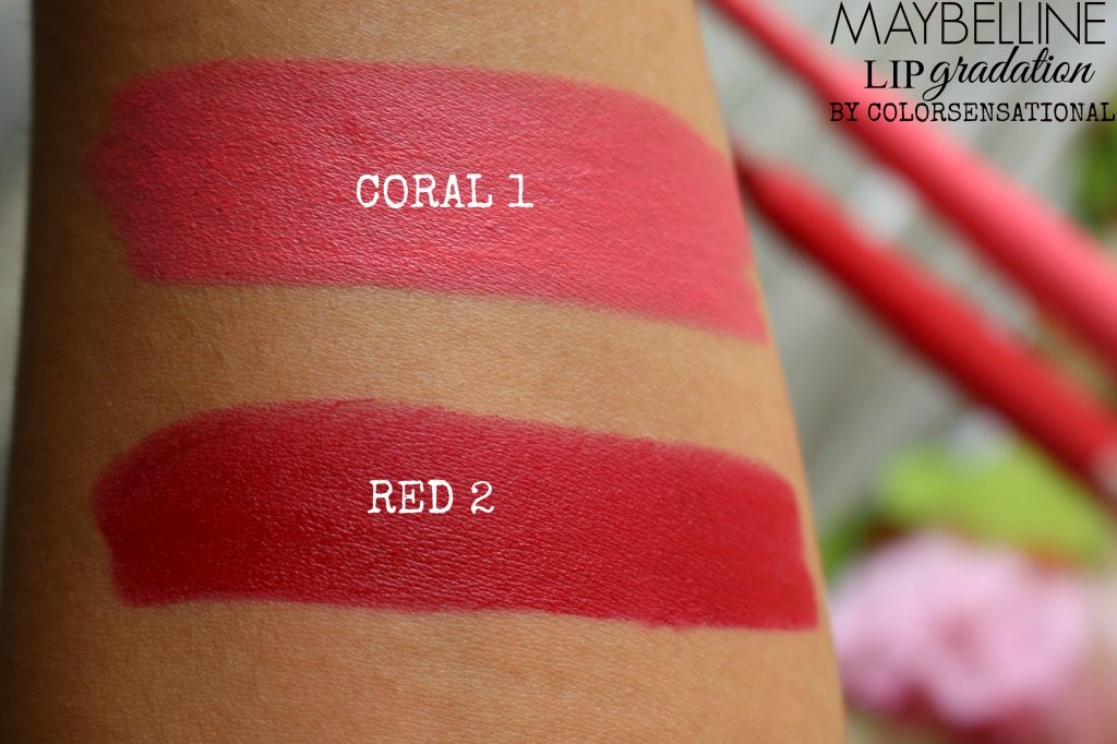 Maybelline ColorSensational Lip Gradation Red2,Coral1 swatches