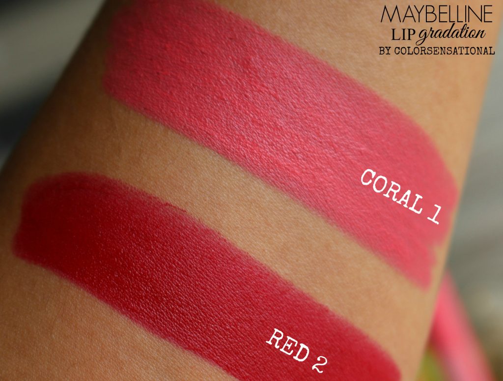 Maybelline ColorSensational Lip Gradation Red2,Coral1 swatches