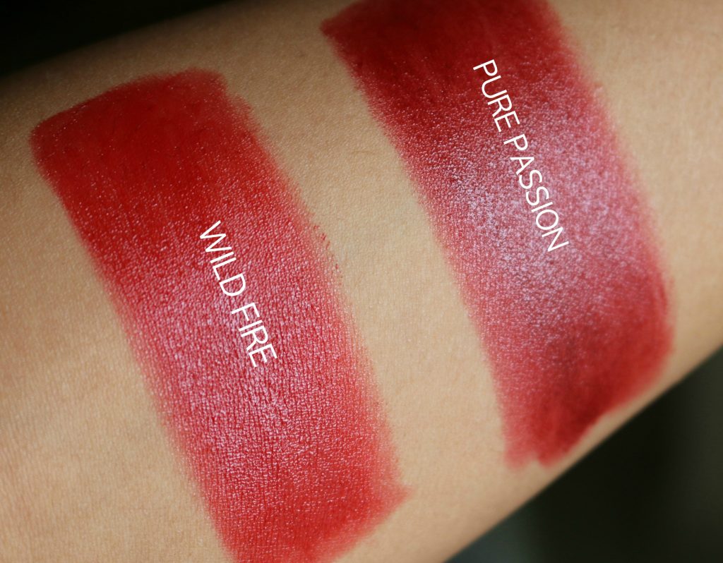 Living Nature Organic Lipstick Wild Fire, Pure Passion Swatches