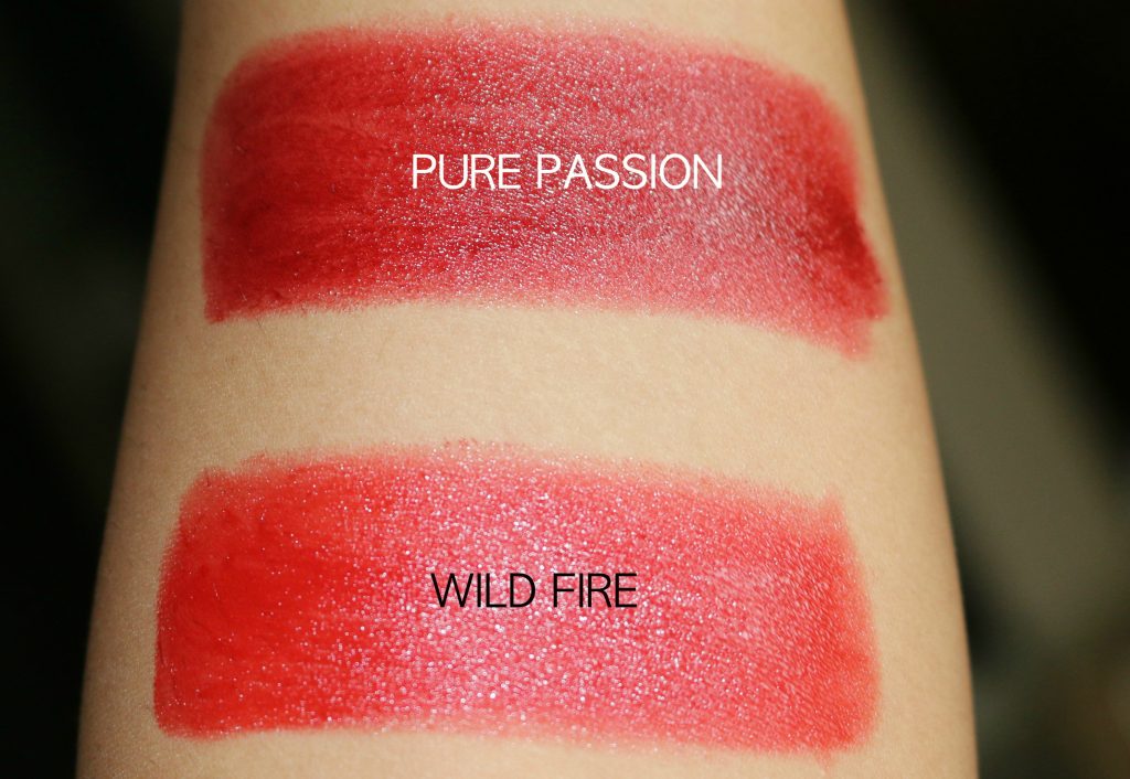 Living Nature Organic Lipstick Wild Fire, Pure Passion Swatches