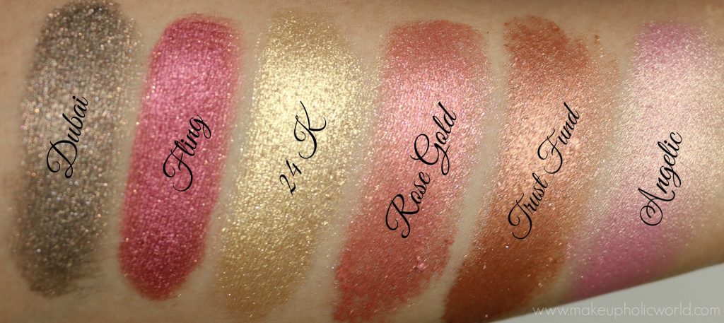 huda beauty rose gold palette swatches