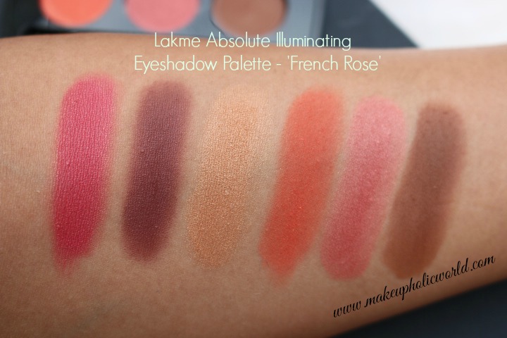Swatches of Lakmé Absolute Illuminating Eyeshadow Palette - French Rose 