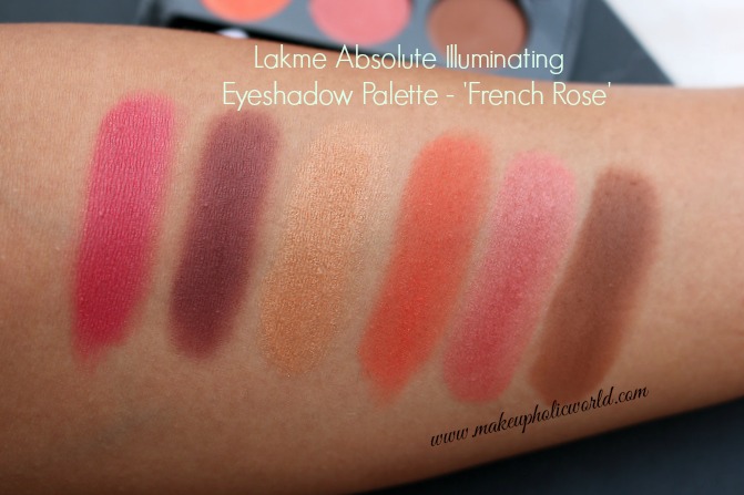 Swatches of Lakmé Absolute Illuminating Eyeshadow Palette - French Rose