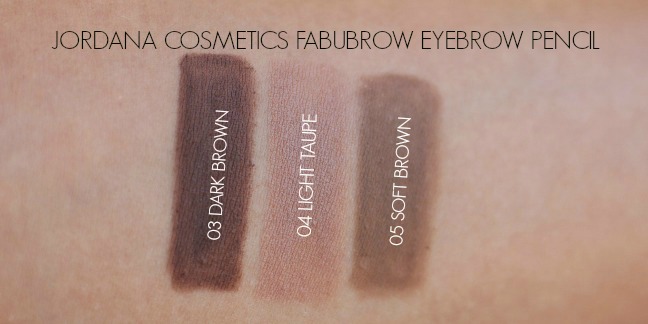 swatches of Jordana Cosmetics Fabubrow Eyebrow Pencil - dark brown.soft brown, light taupe